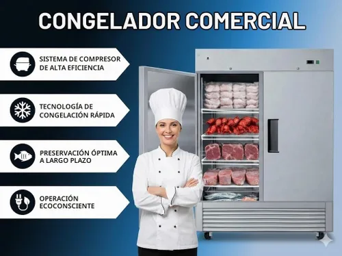 Vista 2 de Congelador comercial de 2 puertas con alcance vertical sólido en dos secciones de acero inoxidable certificado NSF 54 pulgadas de ancho, capacidad