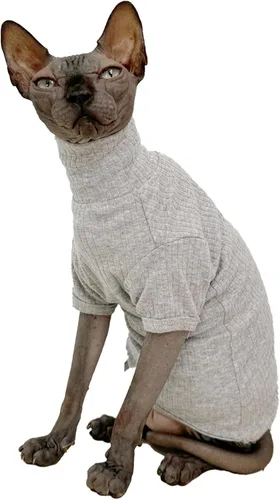 Vista 7 de Sphynx - Camisa de algodón para gatos sin pelo, cuello alto, camisetas de gatito con mangas, pijama de gato para Sphynx Cornish Rex, Devon Rex, Negro