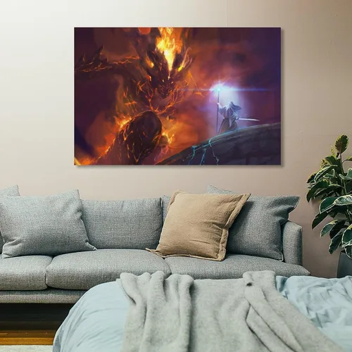 Vista 7 de Balrog Vs Gandalf - Póster de arte en lienzo con texto en inglés "Lord of the Ring" (El señor del anillo) y arte de pared, póster moderno
