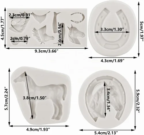 Vista 2 de Molde de silicona para caballo, moldes de herradura para fondant, molde de cabeza de caballo, molde de silicona para botas, para decoración