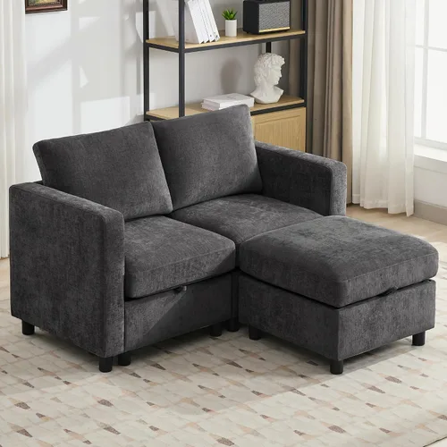 Vista 23 de WUTUTUEE Sofá biplaza modular de 58 pulgadas, sofá biplaza moderno de 2 plazas con almacenamiento, sofá modular de felpilla para sala de estar, Beige