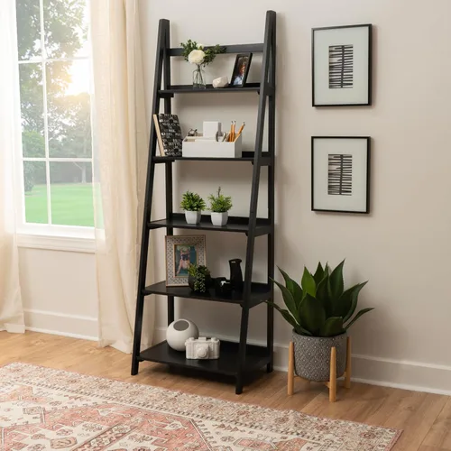 Vista 2 de Linon Melissa - Estantería de madera negra con cinco estantes Negro