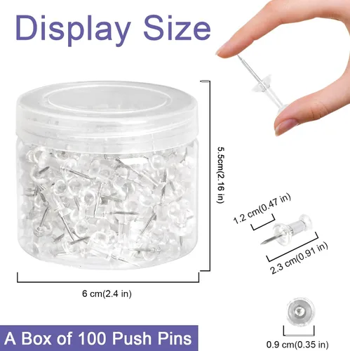 Vista 2 de Amazon Basics Alfileres, cabeza de plástico transparente, punta de acero para tablero de corcho, tablón de anuncios, mapas, fotos, carteles