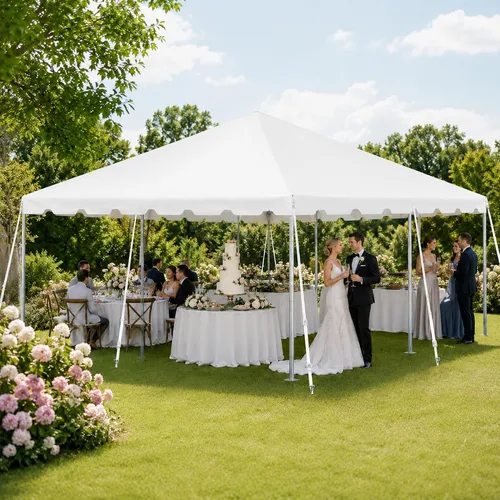 Vista 25 de Party Tents Direct Carpa para Fiesta de 20x30 - Marco de Acero - Gazebo al Aire Libre, Pabellón, Sombrilla para Sol, Refugio para Acampada - Verde