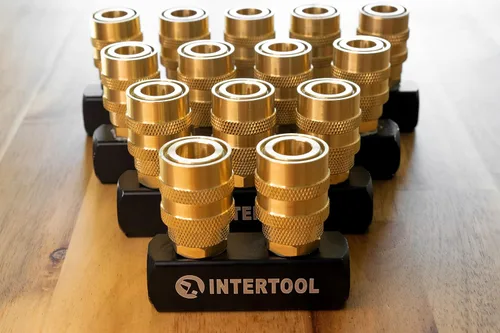 Vista 7 de INTERTOOL Colector divisor de aire de 3 vías, 1/4" NPT, conectores de acoplamiento rápido de latón, bloque recto PT08-1855