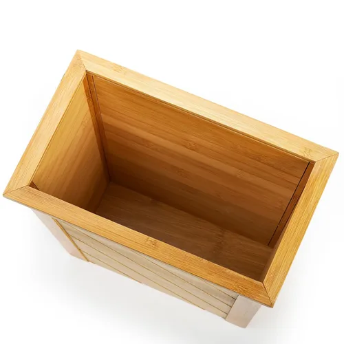 Vista 8 de Frcctre Cesta de basura de bambú, rectangular, compacta, papelera de basura con asas integradas, contenedor marrón para dormitorio, oficina, sala