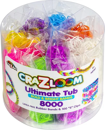 Vista 2 de Cra Z Art Cra-Z-Loom Ultimate Tub 8000 bandas de goma sin látex y 100 clips en "S" para hacer manualidades en colores llamativos y brillantes
