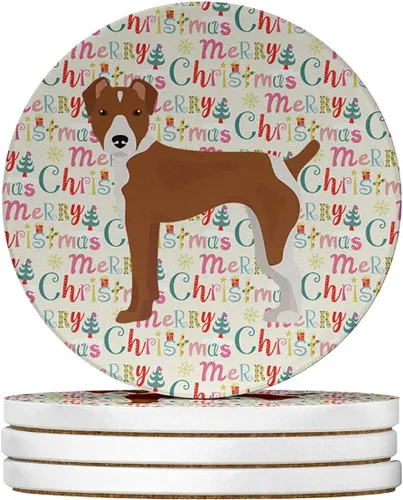 Vista 123 de Abyssinian Sand Terrier Merry Christmas - Posavasos grandes de piedra arenisca (4 unidades)