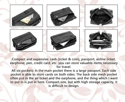 Vista 4 de FSD. WG Small Leather Sling Shoulder Bag for Men, Messenger Pack, Black, One Size, 9 x 4 x6