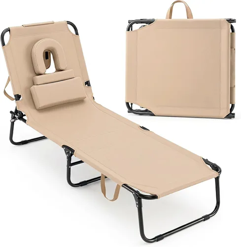Vista 17 de GYMAX Silla bronceadora, sillas plegables con orificio para la cara y funda, asa de transporte de almohada extraíble, portátil, compacta, diseño al