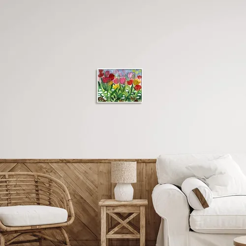 Vista 2 de Stupell Industries Exuberantes tulipanes de primavera variados floreciendo prado enmarcado arte de pared, diseño de unknown Stupell Industries