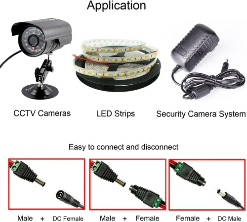 Vista 5 de DAYKIT 10 pares de adaptadores de enchufe de alimentación de 12 V macho+hembra 2.1 x 5.5 mm para cámara CCTV