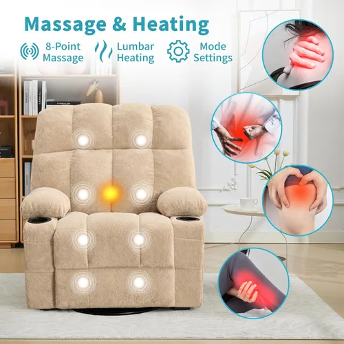 Vista 3 de IDEALHOUSE Silla reclinable mecedora de gran tamaño con calor y masaje Caqui