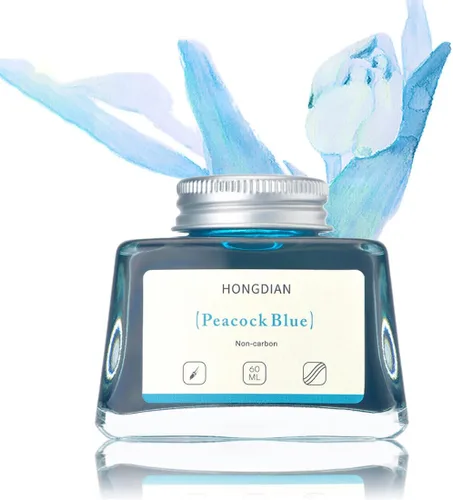 Vista 18 de Asvine Hongdian Pluma estilográfica con tinta embotellada Azul, Botella de tinta de 60ml para pluma estilográfica sin carbono