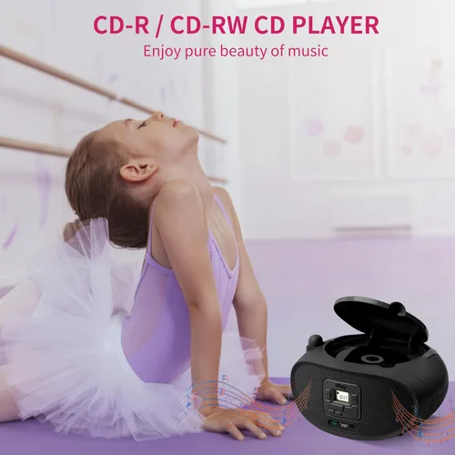 Vista 2 de hPlay Gummy GC04B - Reproductor de CD portátil con afinación digital, radio estéreo FM, reproductor de CD para niños, pantalla LCD USB Bluetooth
