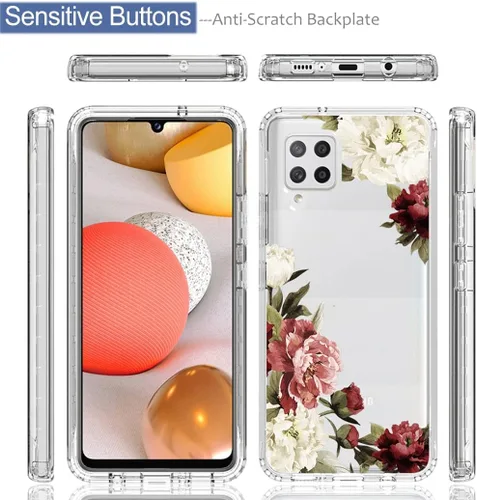 Vista 5 de Funda protectora de cuerpo completo con diseño floral transparente y protector de pantalla de vidrio templado para Samsung Galaxy A42 5G