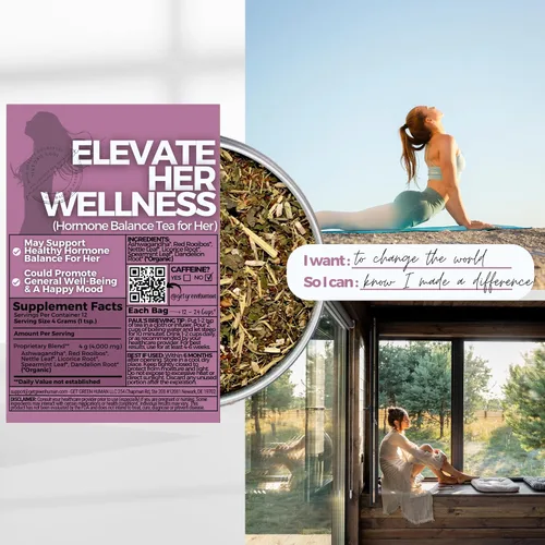 Vista 2 de Té de hojas sueltas de equilibrio hormonal saludable para ella con Ashwagandha, Rooibos rojos Té de hierbas orgánicas 2 onzas (2.01 oz)