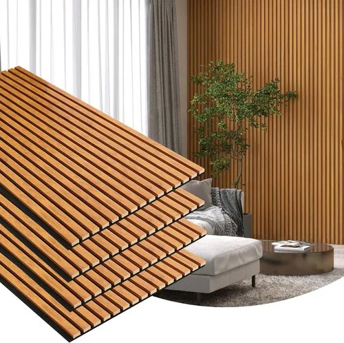 Vista 10 de Paquete de 2 Paneles de Pared de Acento con Acabado de Madera, Paneles Acústicos de Listones 3D para Estudio de Grabación, Oficina, Decoración Roble