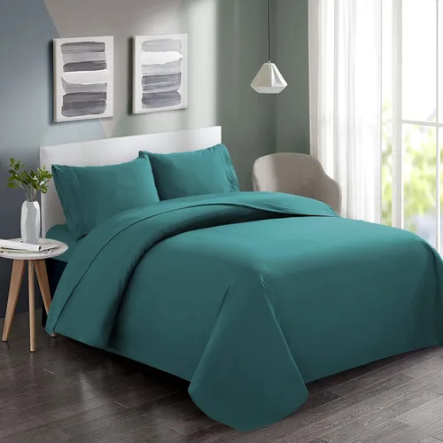 Vista 10 de Marina Decoration Juego de sábanas de 4 piezas con 2 fundas de almohada bordadas, de rayón sólido de bambú para todas las estaciones, con 2 fundas