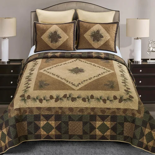 Vista 3 de Juego de ropa de cama Queen de poliéster Donna Sharp - 4 piezas - Juego de edredón Antique Pine Lodge con edredón Queen, dos fundas de almohada