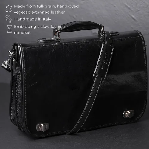 Vista 4 de Time Resistance Maletín de cuero para hombres - Maletín para laptop de cuero italiano de grano completo - Bolso de mensajero - Caja de regalo