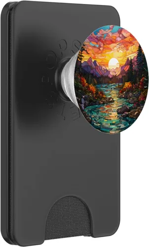 Vista 7 de Puesta de sol vidrieras mosaico paisaje escena PopSockets intercambiable PopGrip