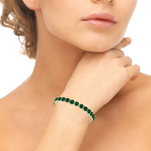 Vista 3 de Sterling Silver Genuine, Created or Simulated 6mm Round Gemstone Tennis Bracelet for Women