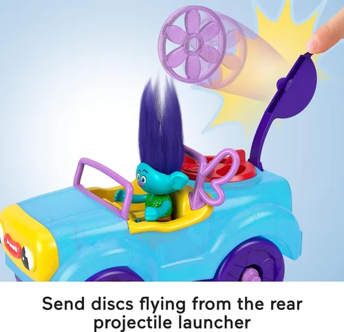 Vista 3 de Fisher-Price Imaginext DreamWorks Trolls Toys Branch's Buggy, Push Along Car & Figure Playset para juegos de simulación para niños a partir de 3 años