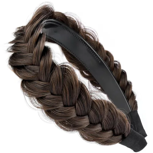 Vista 34 de Ancho de 1.5 cm Banda de pelo sintético trenzada estrecha con dientes para mujeres y niñas (Negro)