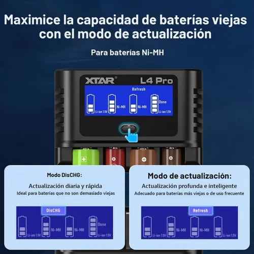 Vista 3 de XTAR L4 Pro Cargador de Batería para AA AAA, Pantalla LCD, Carga Independiente de 4 Ranuras, Compatible con Baterías Recargables de 1.2V Ni-MH