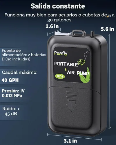 Vista 2 de Pawfly Bomba de aire para acuario, bomba aireadora portátil de 40 GPH