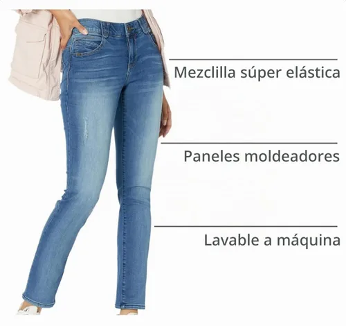 Vista 3 de Democracy Women's Petite Ab Solution Straight Leg Jean Azul