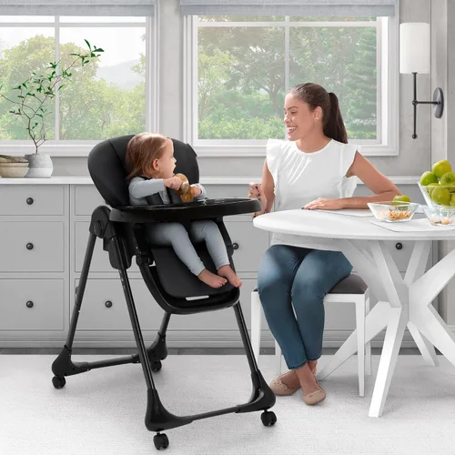 Vista 2 de Little Folks by Delta Children 2-in-1 SlimFold High Chair for Babies and Toddlers, Black Negro