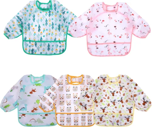 Vista 15 de Accmor 5 Pack Long Sleeve Bibs, Baby Smock Waterproof Sleeved Bib Smock for Baby Toddler 6-36 Months
