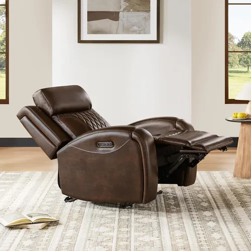 Vista 7 de CHITA Silla reclinable de cuero genuino para adultos con reposacabezas eléctrico ajustable, sillón reclinable plano con portavasos extraíbles