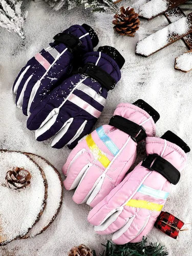 Vista 7 de 2 pares de guantes de esquí para niños guantes de invierno impermeables para nieve gruesos y cálidos guantes de snowboard para niños y niñas