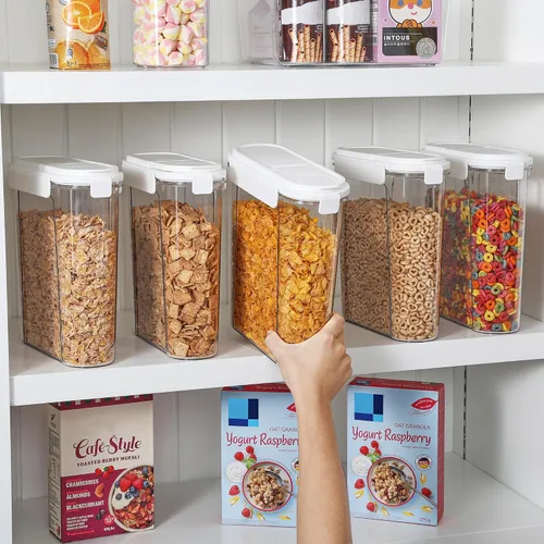 Vista 5 de Vtopmart Juego de recipientes para cereales, 3 recipientes herméticos de almacenamiento de alimentos con tapas abatibles, dispensador organizador