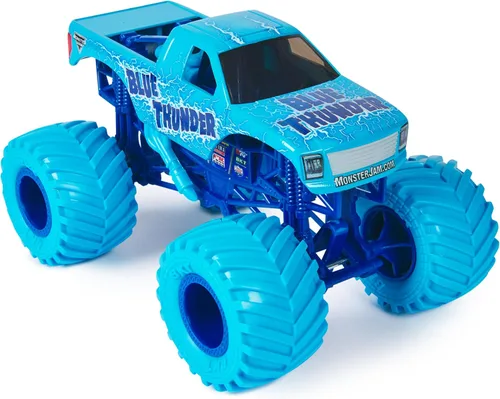 Vista 2 de Monster Jam, Camión monstruo Blue Thunder - Aqua - Vehículo fundido a presión a escala 1:24 - Llantas cromadas y neumáticos BKT