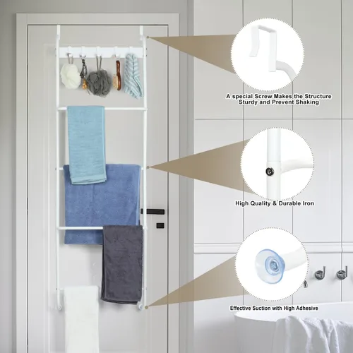 Vista 4 de Toallero de 5 niveles para colgar en la puerta del baño, toallero de puerta de baño, soporte para manta de puerta para ropa, toallas de mano