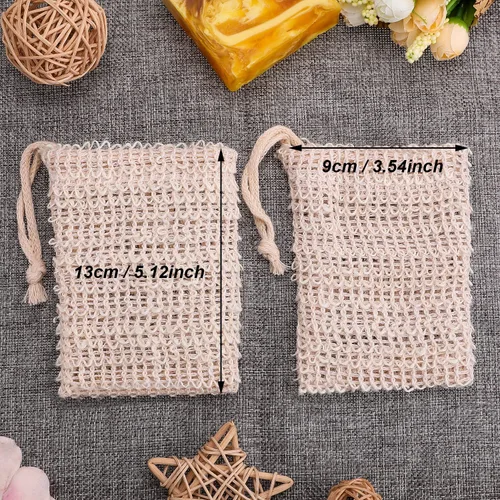Vista 3 de Bolsa de jabón exfoliante de lino y algodón, 15 unidades para hacer espuma y secar, ducha, fregador