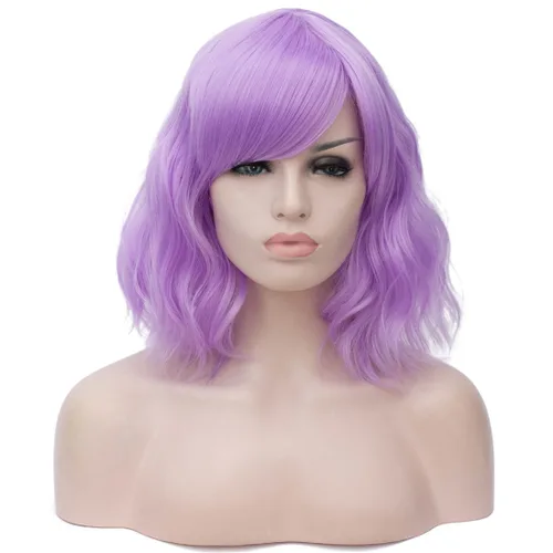 Vista 27 de BUFASHION Peluca rizada corta ondulada de 14 pulgadas para mujer, peluca sintética para cosplay, Halloween, peluca con flequillo lateral (negro)