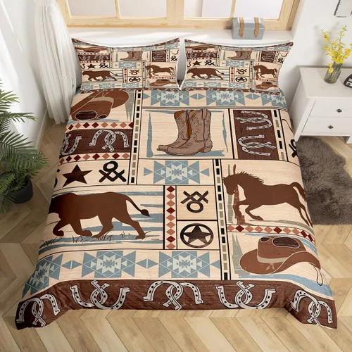 Vista 18 de Feelyou Texas Star - Juego de funda de edredón tamaño individual, diseño bohemio de vaquero para niños y niñas, funda de edredón azteca del salvaje