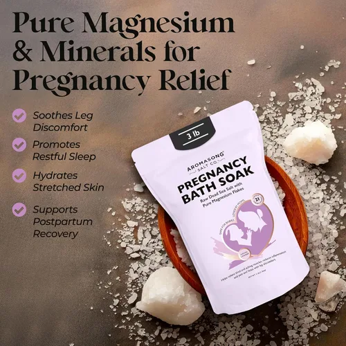 Vista 2 de Aromasong Baño de embarazo remojo de 3 libras – 100% escamas de magnesio puro con 21 minerales esenciales del mar muerto y lavanda natural, mejor