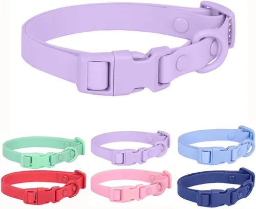 Vista 12 de Collar de silicona negra para perros, collares de goma de PVC de plástico impermeable, lavable con hebilla de liberación rápida, collares