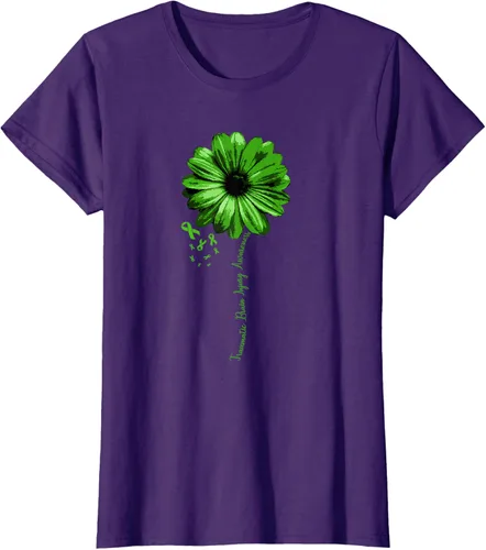 Vista 10 de Camiseta de conciencia de lesiones cerebrales traumáticas con cinta verde guerrero, Negro, S