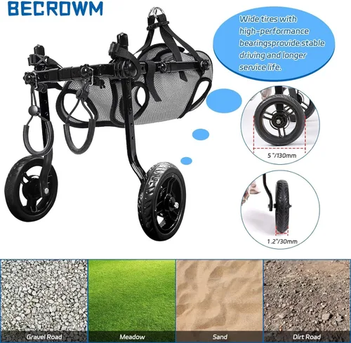 Vista 5 de Silla de ruedas para perros para patas traseras, carrito de ruedas ligero para perros con patas traseras para discapacitados, ajustable