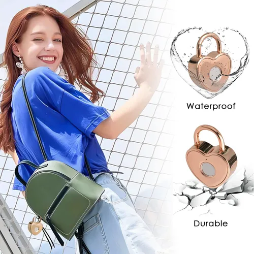 Vista 6 de Candado de huellas dactilares en forma de corazón, pequeño candado inteligente para casillero de gimnasio, mochila, escuela, buzón, maleta de viaje