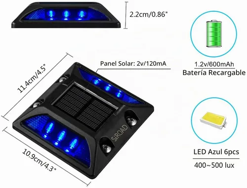 Vista 2 de Luces solares para entrada de vehículos, IP68 impermeables, marcadores de Azul