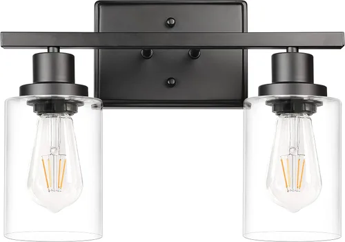 Vista 19 de Ascher Apliques de pared de 2 luces, moderna lámpara de tocador con pantalla de vidrio transparente, lámpara de pared de níquel cepillado
