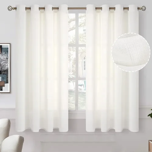 Vista 11 de BGment Cortinas cortas de lino transparente de 40 pulgadas para cafetería, con ojales, filtrado de luz, semitransparentes para ventanas pequeñas